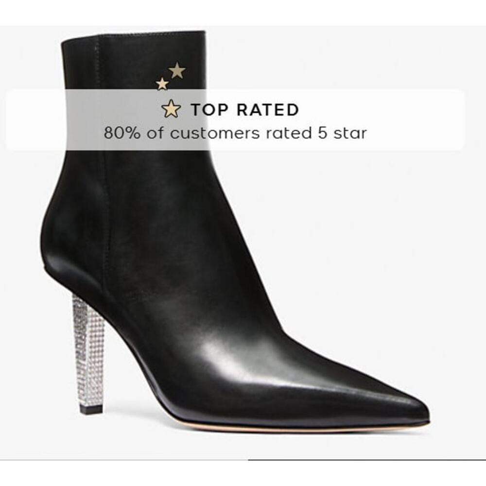 Michael Kors Halle Embellished Black Leather Ankle Boot Women Size 11 New In Box